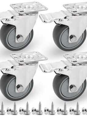 Stainless Steel 3 Inch Caster Wheels with Brake – Heavy Duty 304 Casters Set of